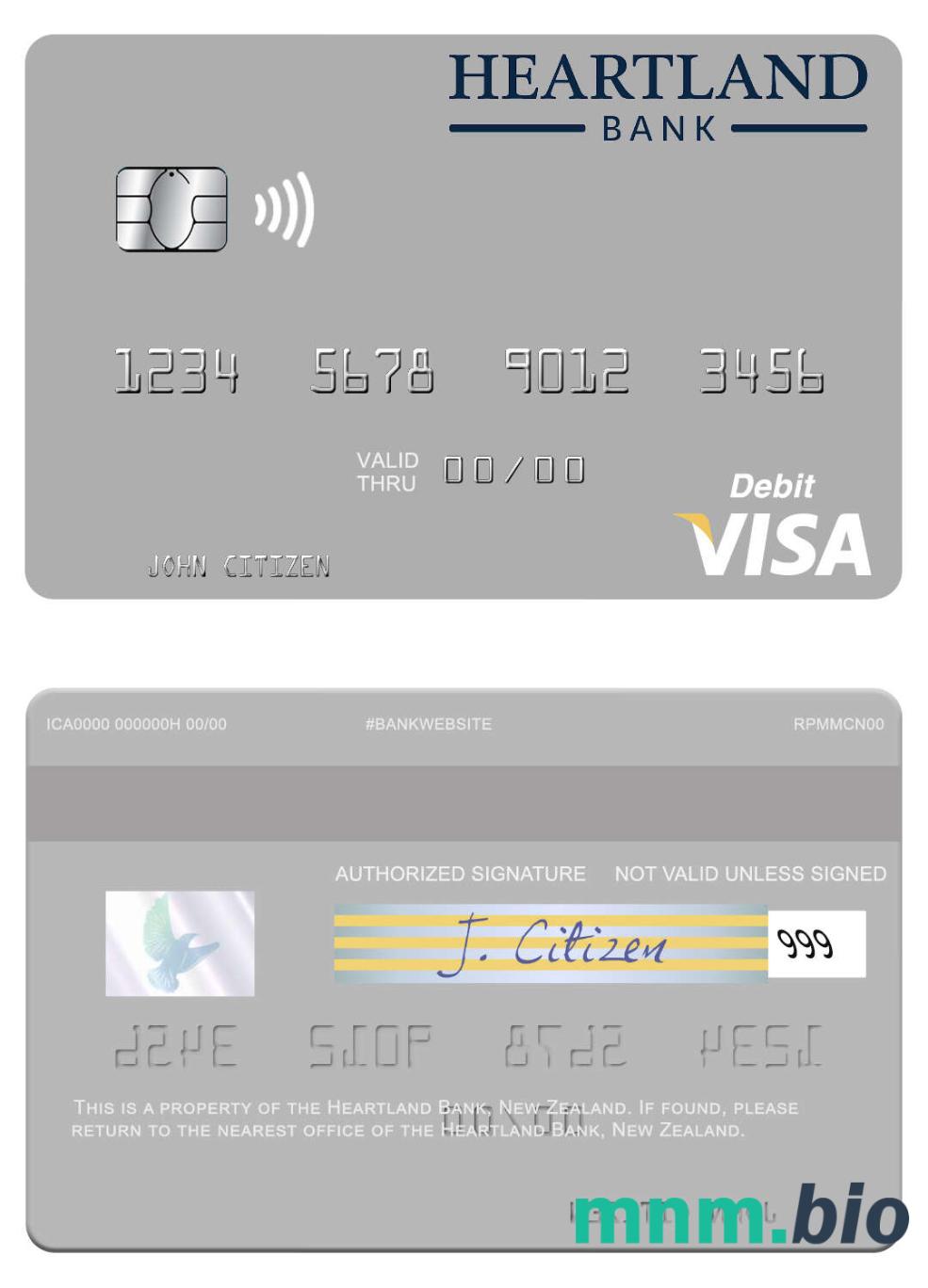New Zealand Heartland Bank visa debet karta przykład w formacie PSD